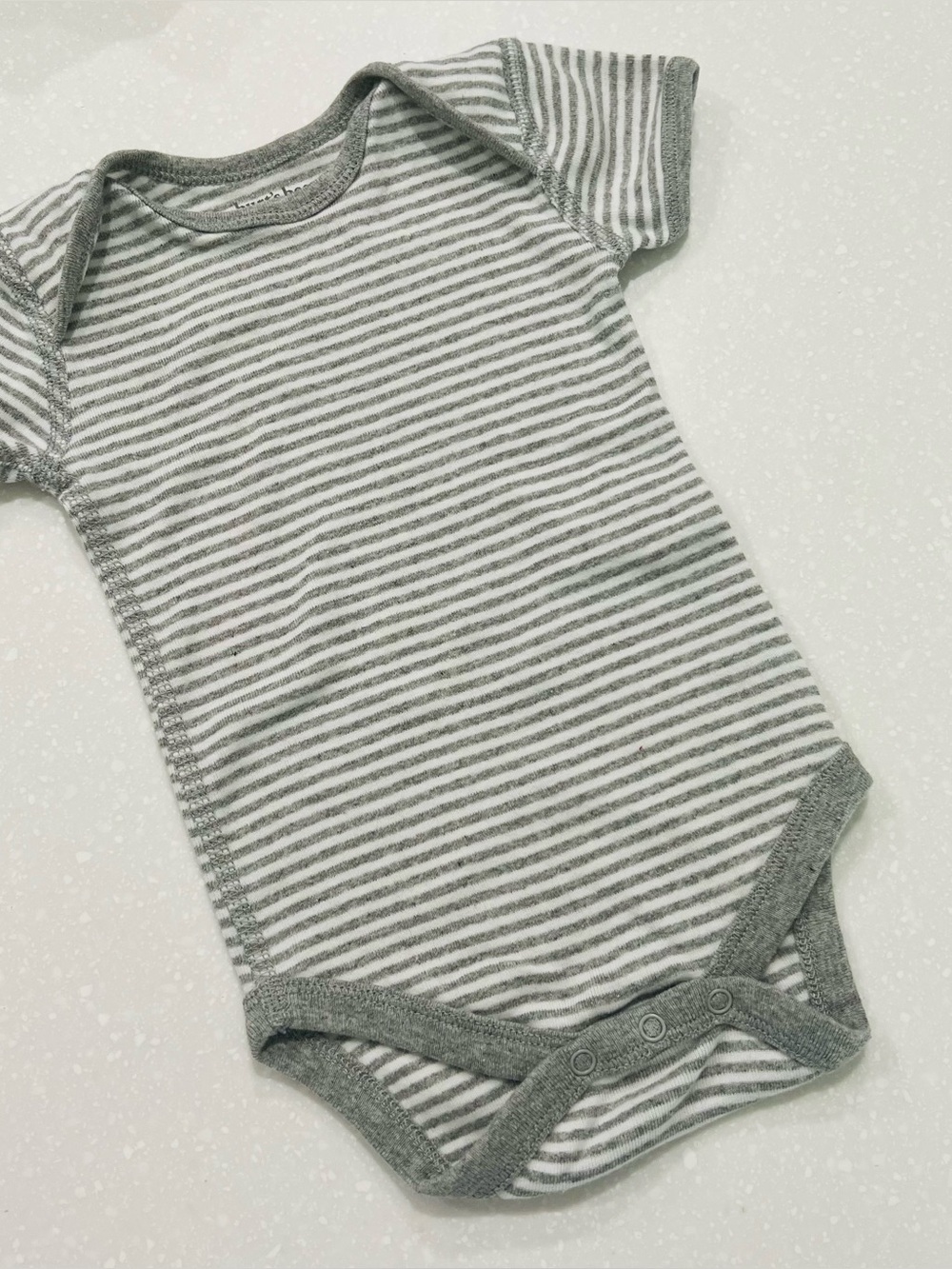 5 x $10 Burt’s Bees Grey Striped Onesie 0-3m